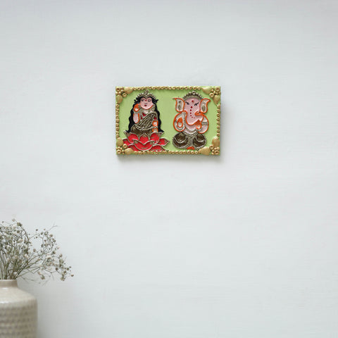 Laxmi & ganesha - handpainted clay art wall frame 02