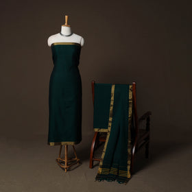 Dharwad Cotton 3pc Plain Unstitched Dress Material Suit Set with Zari Border 18