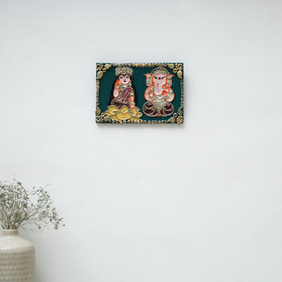 Laxmi & ganesha - handpainted clay art wall frame 03