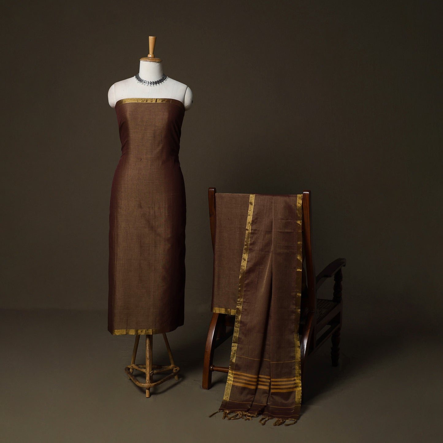 Dharwad Cotton 3pc Plain Unstitched Dress Material Suit Set with Zari Border 19