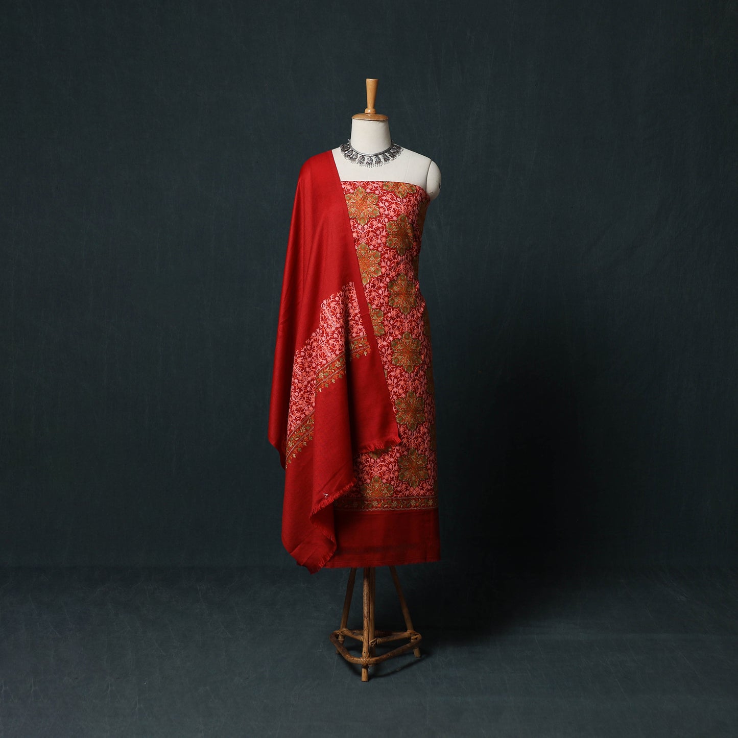 3pc Heavy Chain Stitch Embroidered Wool Unstitched Dress Material Suit Set 20