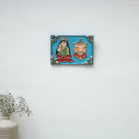 Laxmi & ganesha - handpainted clay art wall frame 06