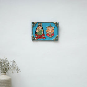 Laxmi & ganesha - handpainted clay art wall frame 06