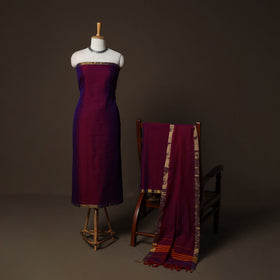 Dharwad Cotton 3pc Plain Unstitched Dress Material Suit Set with Zari Border 20