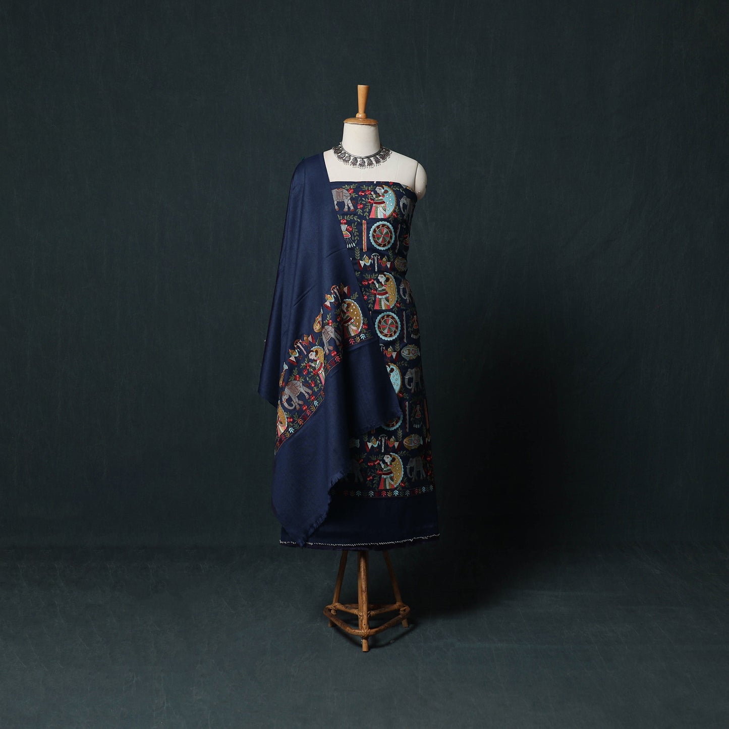 3pc Heavy Embroidered Wool Unstitched Dress Material Suit Set 26