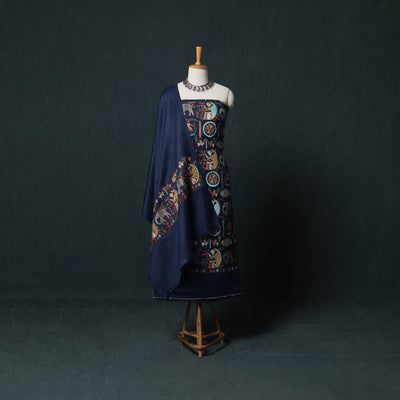 3pc Heavy Embroidered Wool Unstitched Dress Material Suit Set 26
