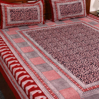 Red - Cotton Bagh Print Double Bedsheet with Pillow Covers 15