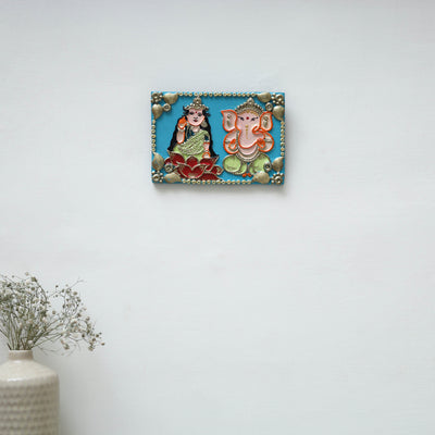 Laxmi & ganesha - handpainted clay art wall frame 07