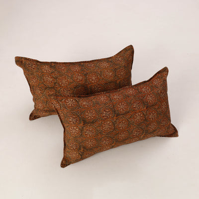 Brown - Set of 2 Kalamkari Block Print Cotton Pillow Covers 31