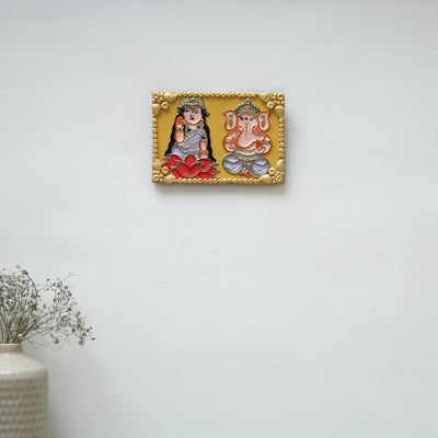 Laxmi & ganesha - handpainted clay art wall frame 10