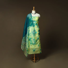 Shibori Tie-Dye Kota Doria Silk 3pc Unstitched Dress Material Suit Set 03