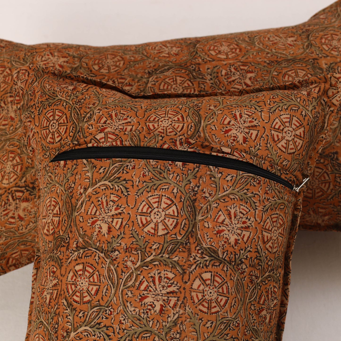 Brown - Set of 2 Kalamkari Block Print Cotton Pillow Covers 31