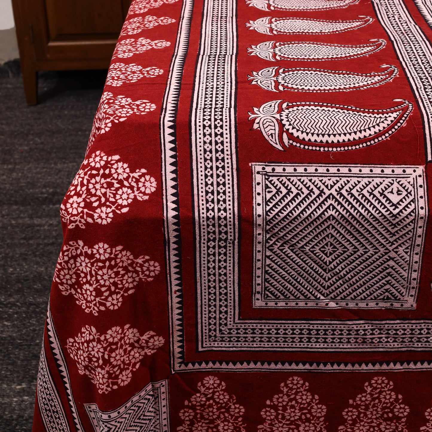 Red - Cotton Bagh Print Double Bedsheet with Pillow Covers 17