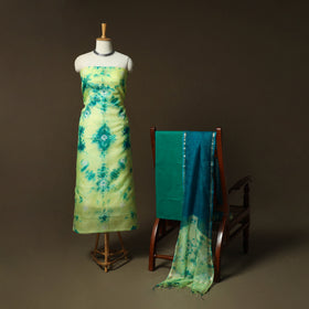 Shibori Tie-Dye Kota Doria Silk 3pc Unstitched Dress Material Suit Set 03