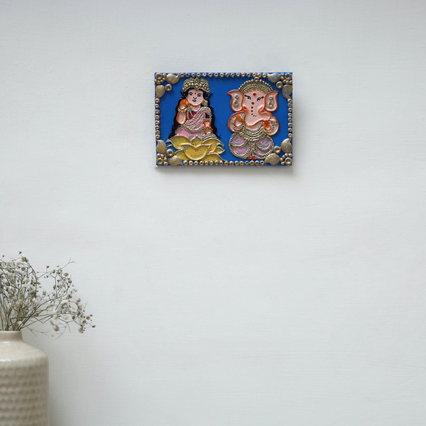 Laxmi & ganesha - handpainted clay art wall frame 13