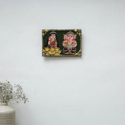 Laxmi & ganesha - handpainted clay art wall frame 16