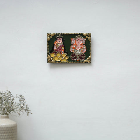 Laxmi & ganesha - handpainted clay art wall frame 16