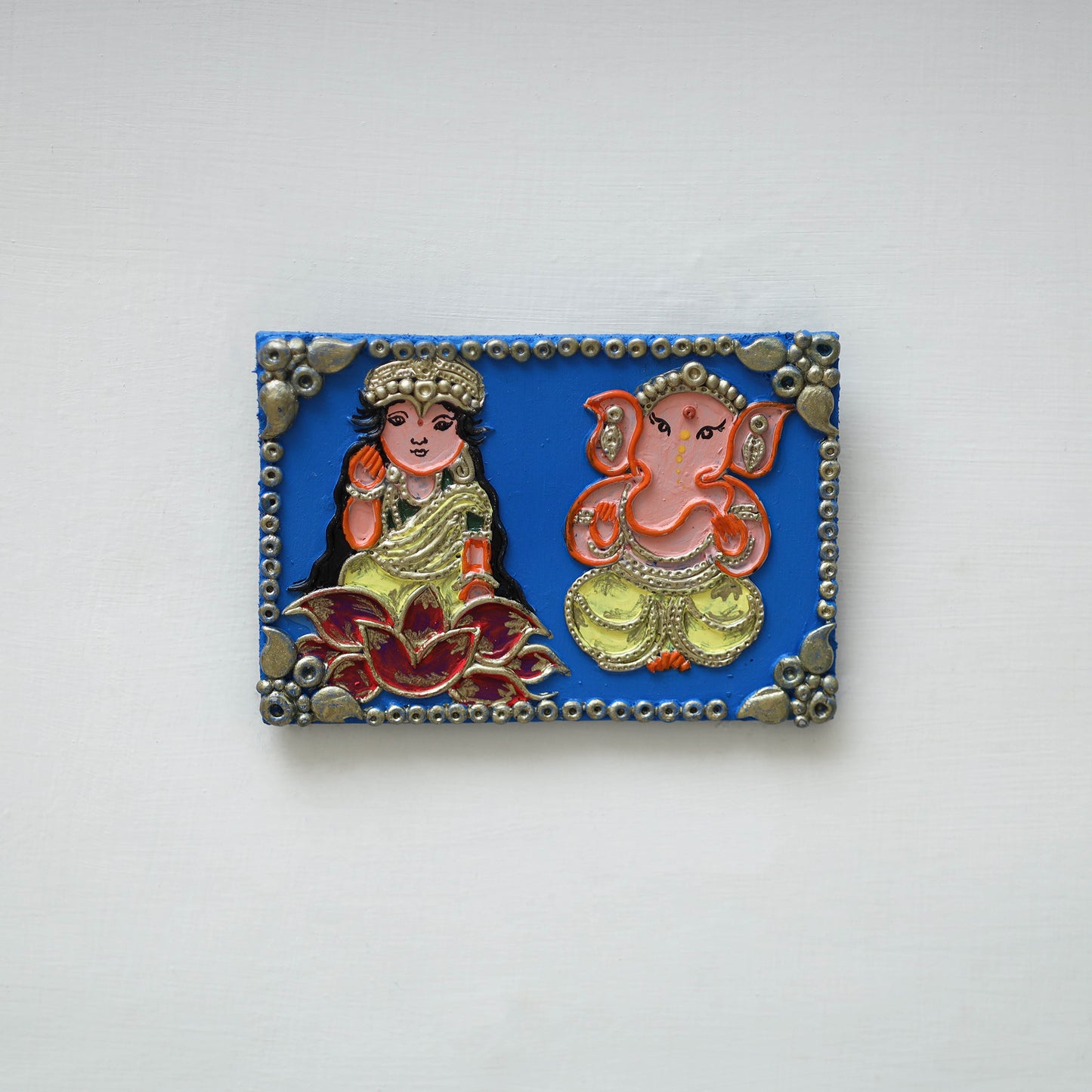 Laxmi & ganesha - handpainted clay art wall frame 17