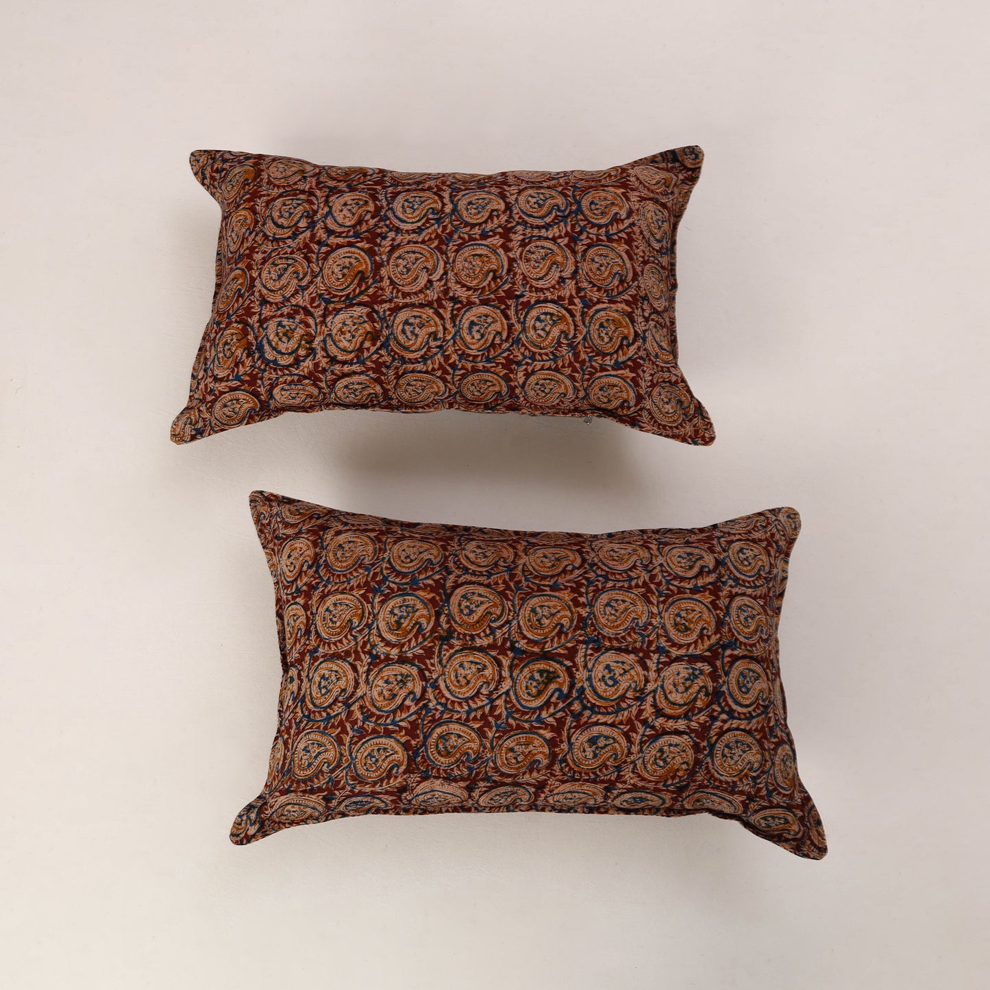 Maroon - Set of 2 Kalamkari Block Print Cotton Pillow Covers 34