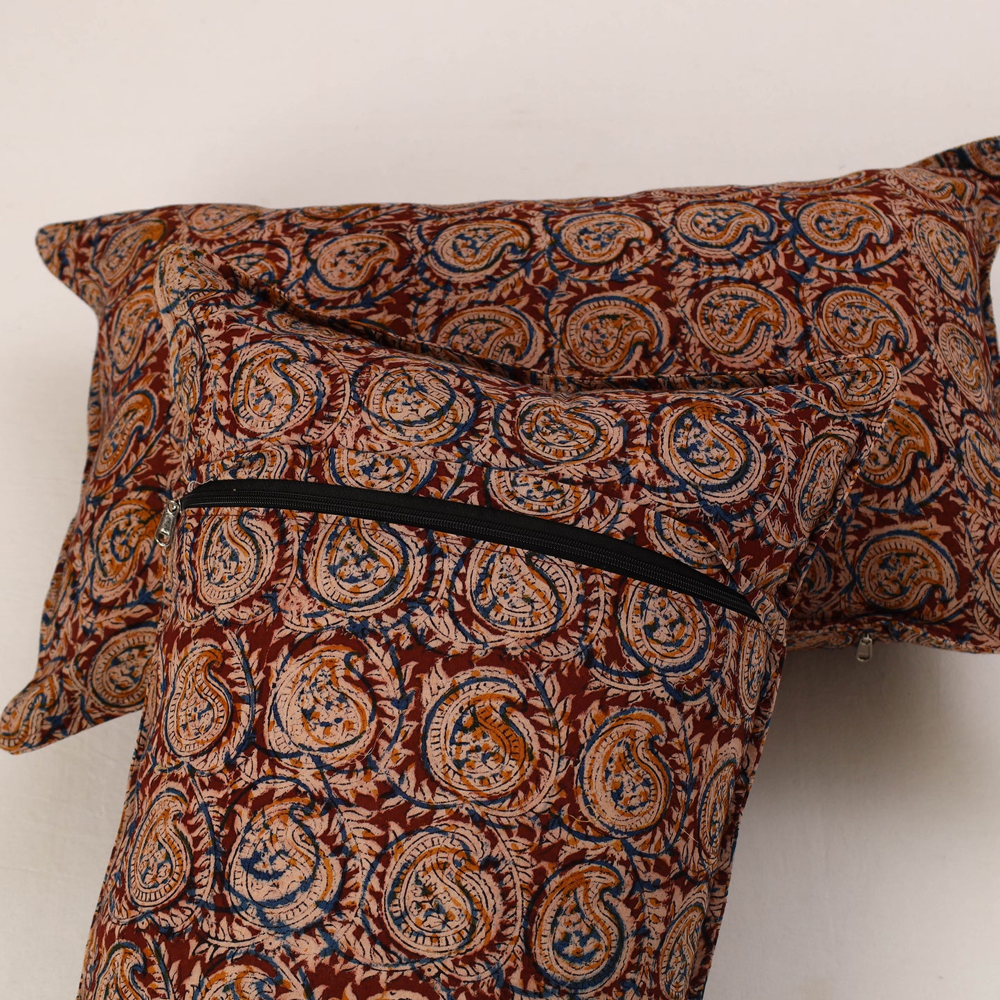 Maroon - Set of 2 Kalamkari Block Print Cotton Pillow Covers 34