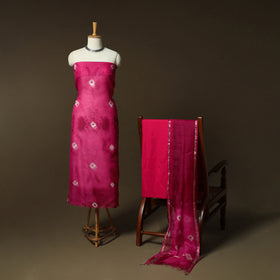 Shibori Tie-Dye Kota Doria Silk 3pc Unstitched Dress Material Suit Set 02