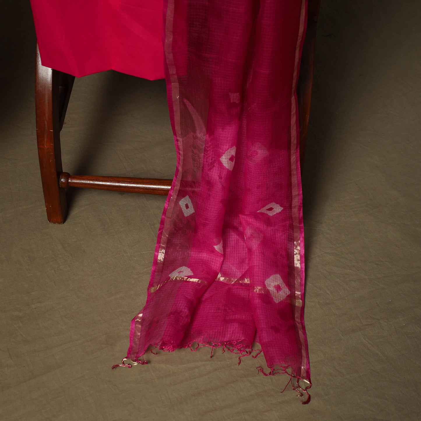 Shibori Tie-Dye Kota Doria Silk 3pc Unstitched Dress Material Suit Set 02