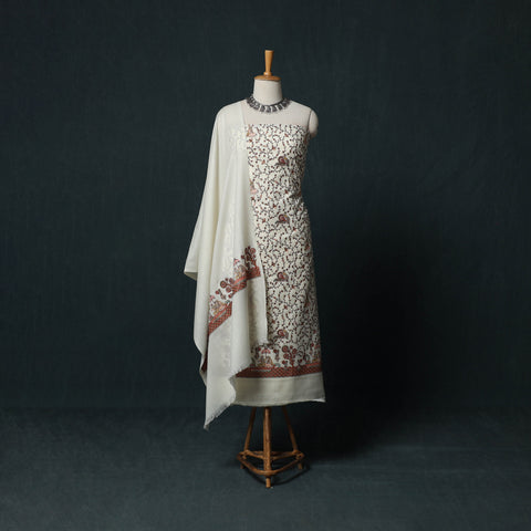 White - 3pc Heavy Embroidered Wool Unstitched Dress Material Suit Set 31
