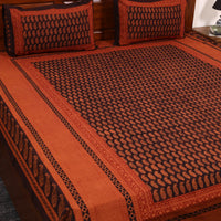 Orange - Cotton Bagh Print Double Bedsheet with Pillow Covers 20