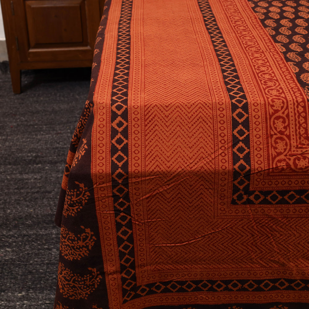 Orange - Cotton Bagh Print Double Bedsheet with Pillow Covers 20