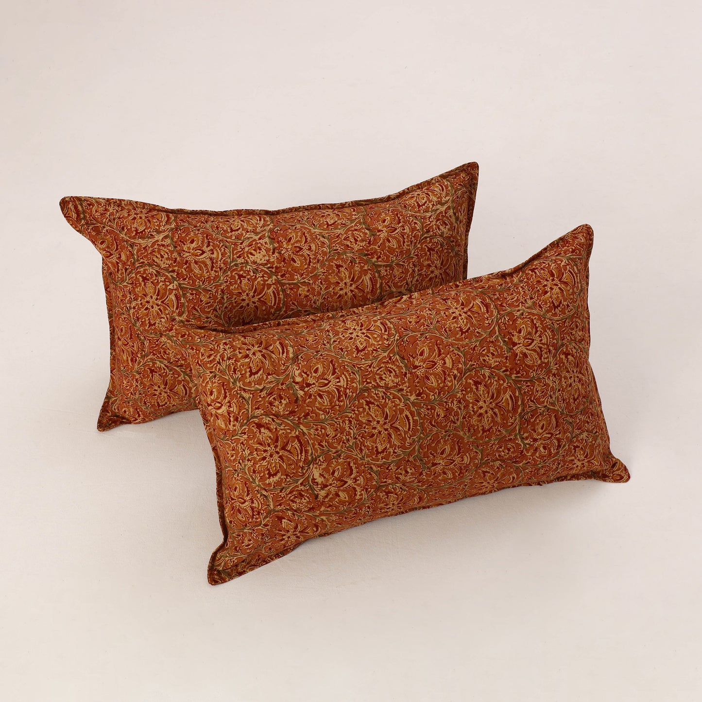 Orange - Set of 2 Kalamkari Block Print Cotton Pillow Covers 36