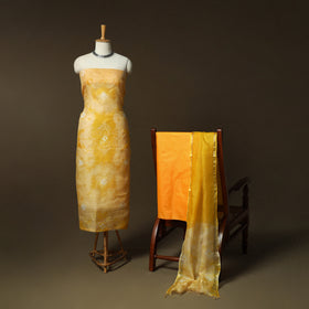 Shibori Tie-Dye Kota Doria Silk 3pc Unstitched Dress Material Suit Set 05