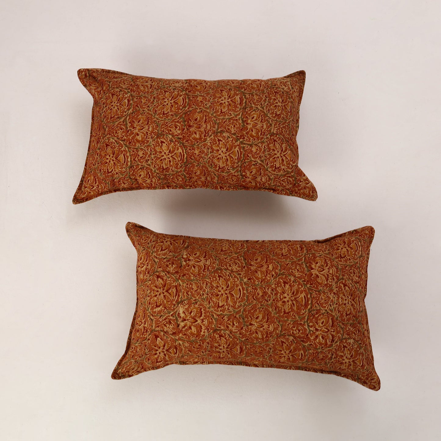 Orange - Set of 2 Kalamkari Block Print Cotton Pillow Covers 36