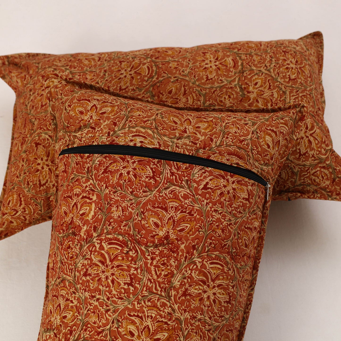 Orange - Set of 2 Kalamkari Block Print Cotton Pillow Covers 36