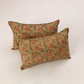 Set of 2 Yellow Kalamkari Block Print Cotton Pillow Covers
