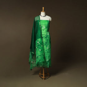Shibori Tie-Dye Kota Doria Silk 3pc Unstitched Dress Material Suit Set 06