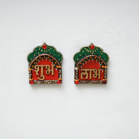 Festive handpainted wooden subh labh 25 - handcrafted
