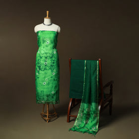 Shibori Tie-Dye Kota Doria Silk 3pc Unstitched Dress Material Suit Set 06