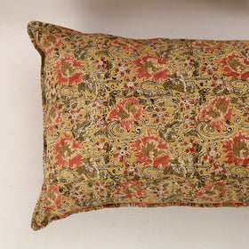 Set of 2 Yellow Kalamkari Block Print Cotton Pillow Covers