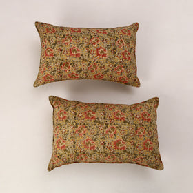 Set of 2 Yellow Kalamkari Block Print Cotton Pillow Covers