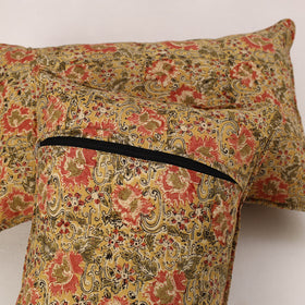 Set of 2 Yellow Kalamkari Block Print Cotton Pillow Covers