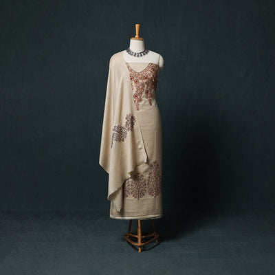 3pc Heavy Chain Stitch Embroidered Wool Unstitched Dress Material Suit Set 33