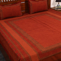 Red - Cotton Bagh Print Double Bedsheet with Pillow Covers 22