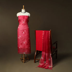 Shibori Tie-Dye Kota Doria Silk 3pc Unstitched Dress Material Suit Set 07