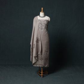 3pc Heavy Chain Stitch Embroidered Wool Unstitched Dress Material Suit Set 34
