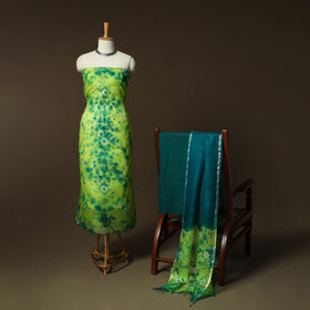 Shibori Tie-Dye Kota Doria Silk 3pc Unstitched Dress Material Suit Set 08