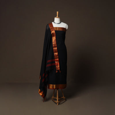 Dharwad Cotton 3pc Plain Unstitched Dress Material Suit Set with Zari Border 30