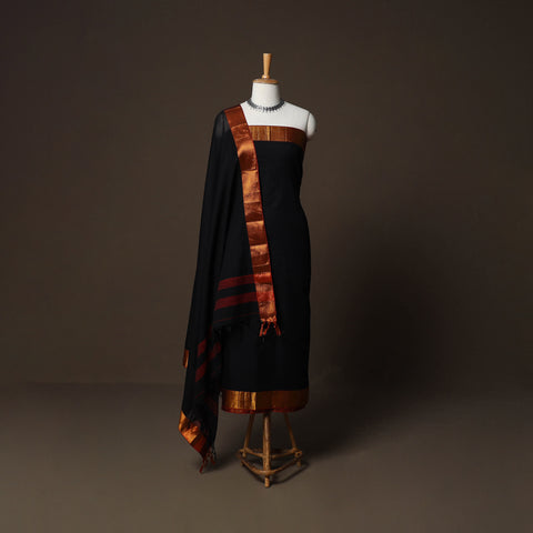 Dharwad Cotton 3pc Plain Unstitched Dress Material Suit Set with Zari Border 30