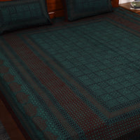 Green - Cotton Bagh Print Double Bedsheet with Pillow Covers 24