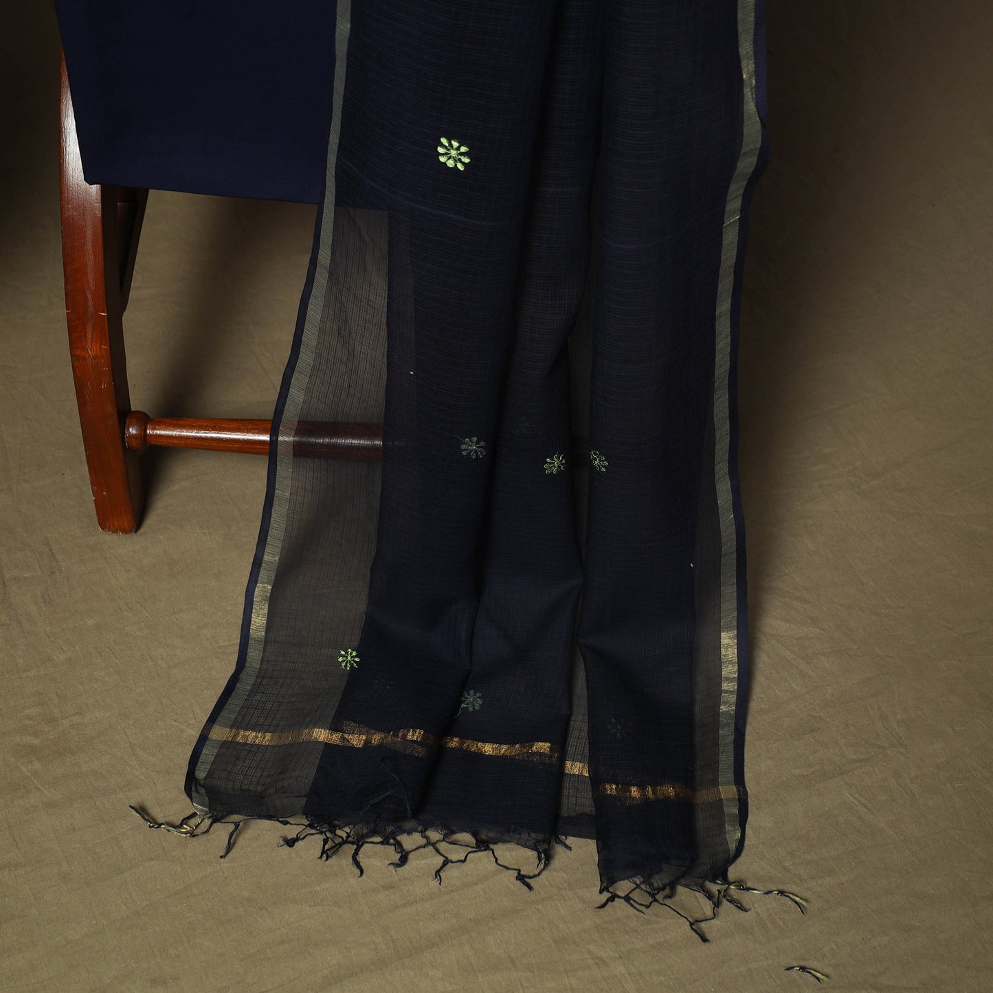 Plain Kota Doria Cotton Embroidered 3pc Unstitched Dress Material Suit Set 09