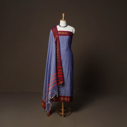 Dharwad Cotton 3pc Plain Unstitched Dress Material Suit Set with Zari Border 32